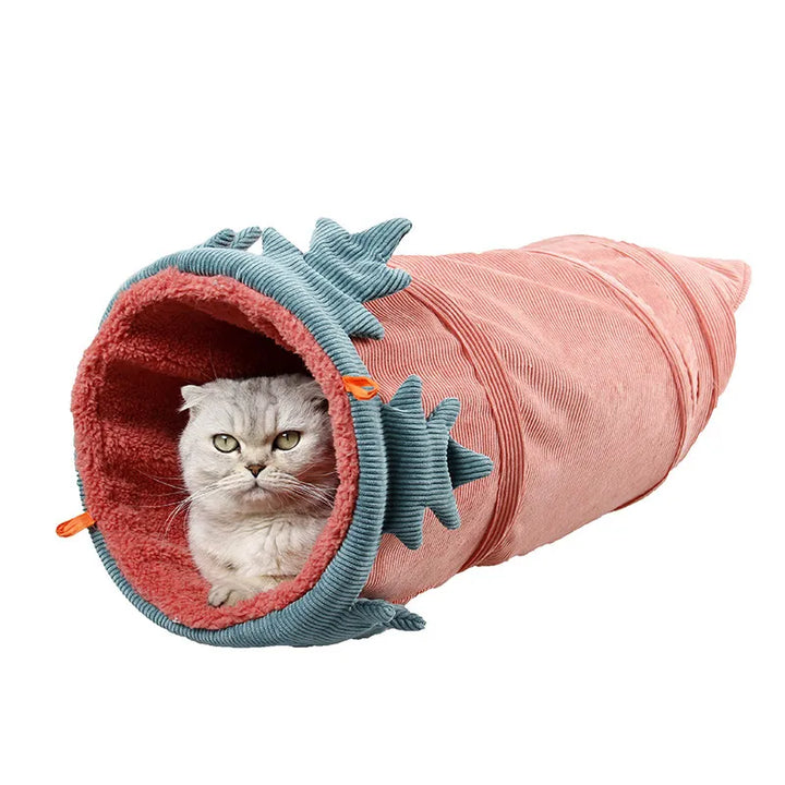 Interactive cat play tunnel featuring a delightful flower design, ideal for feline fun & a cozy pet hideaway.