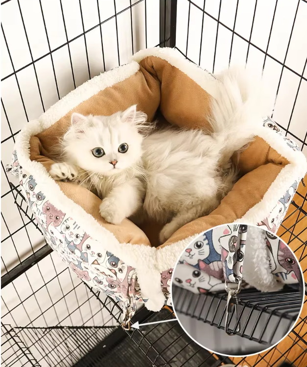 Washable cat sleeping basket in a cute design, ideal pet furniture for resting cats.
