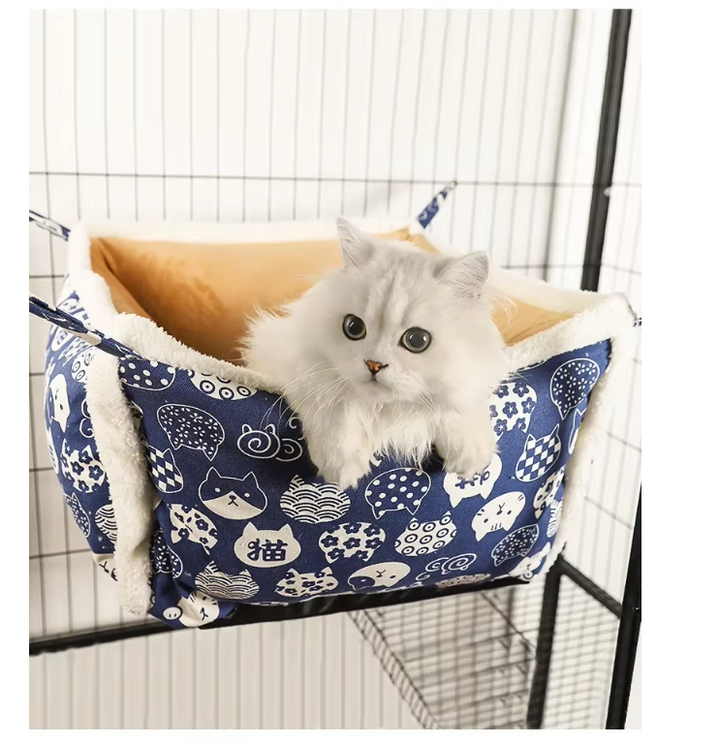 Comfortable cat bed with a cute pattern, a soft and fluffy pet accessory for your feline.