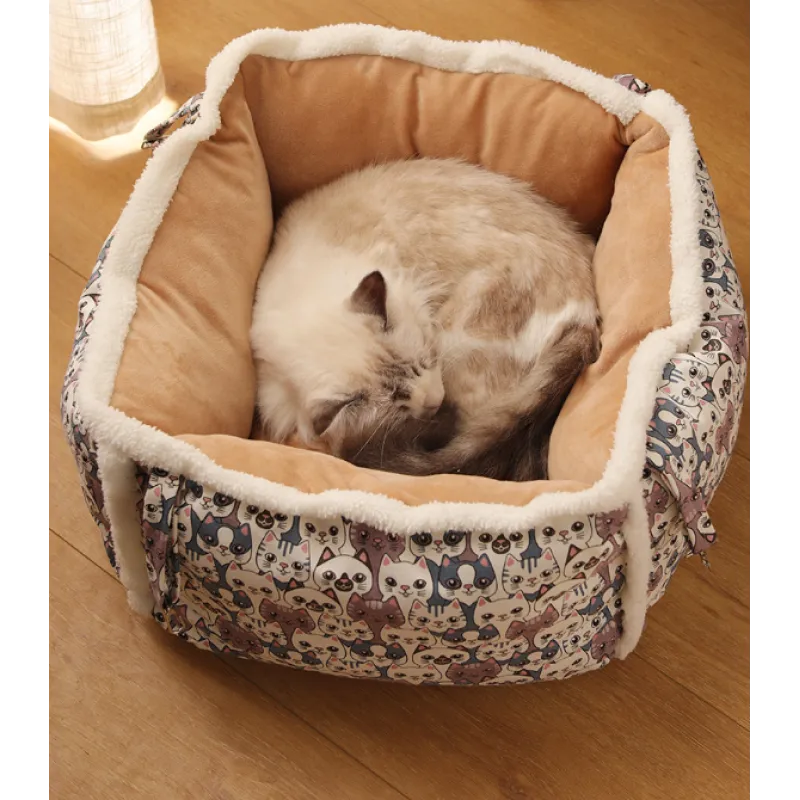 Deep, soft pet bed for cats, the Cozy Retreat Basket, providing a comfortable sleeping spot.