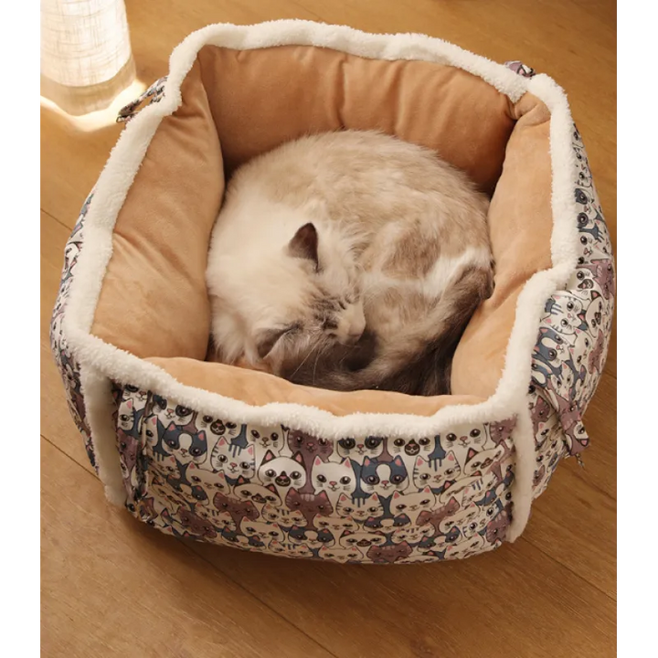 Deep, soft pet bed for cats, the Cozy Retreat Basket, providing a comfortable sleeping spot.