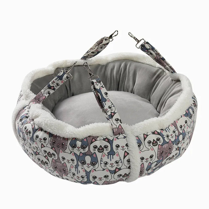 Premium plush cat bed, Cat's Cozy Retreat, featuring a cute pattern and ultimate feline comfort.