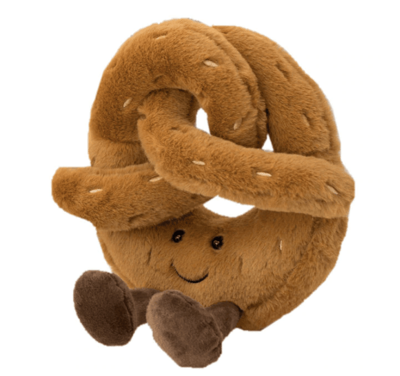 Cozy, huggable croissant pastry plush toy, an adorable soft toy & kawaii gift for kids, toddlers, or baby showers.