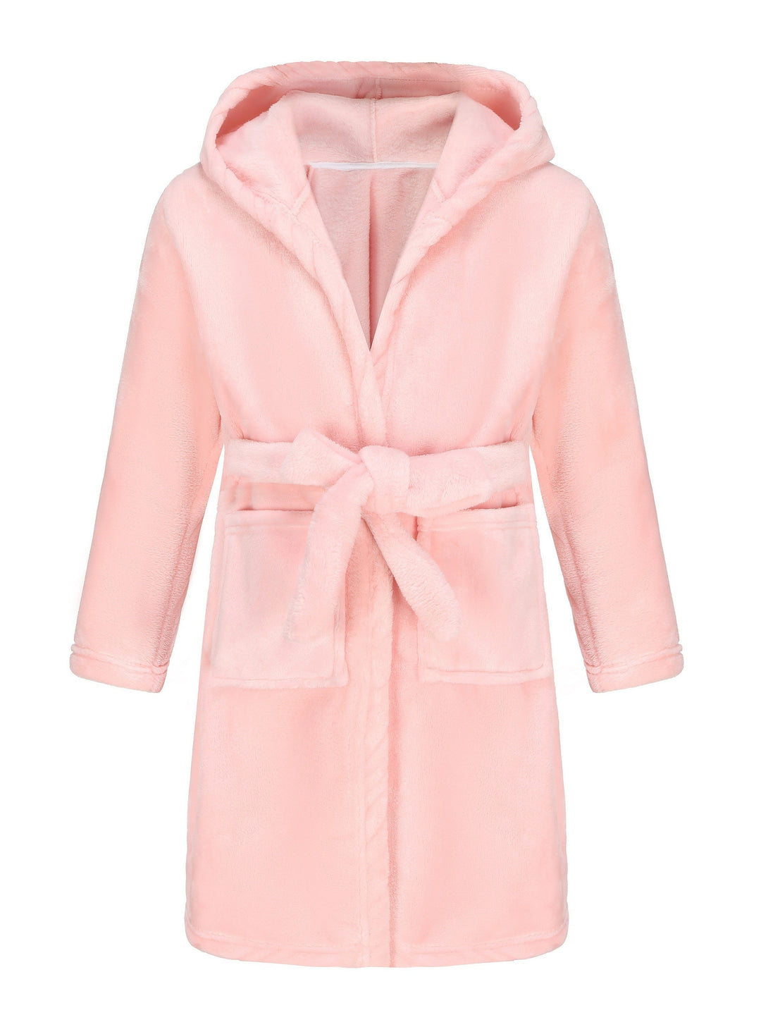 Soft girls' hooded fleece bathrobe for kids, comfortable & cozy for bath time or lounging at home.