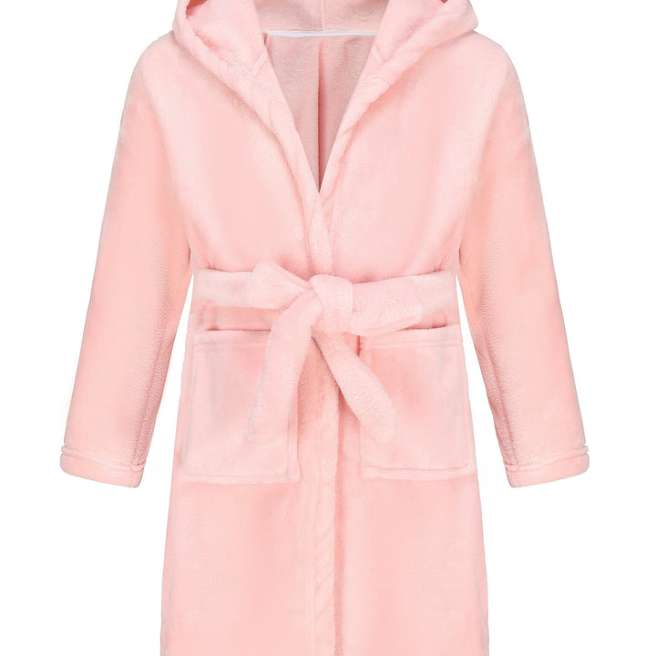 Ultra-soft children's hooded fleece bathrobe for girls, providing snug comfort for bath or play.