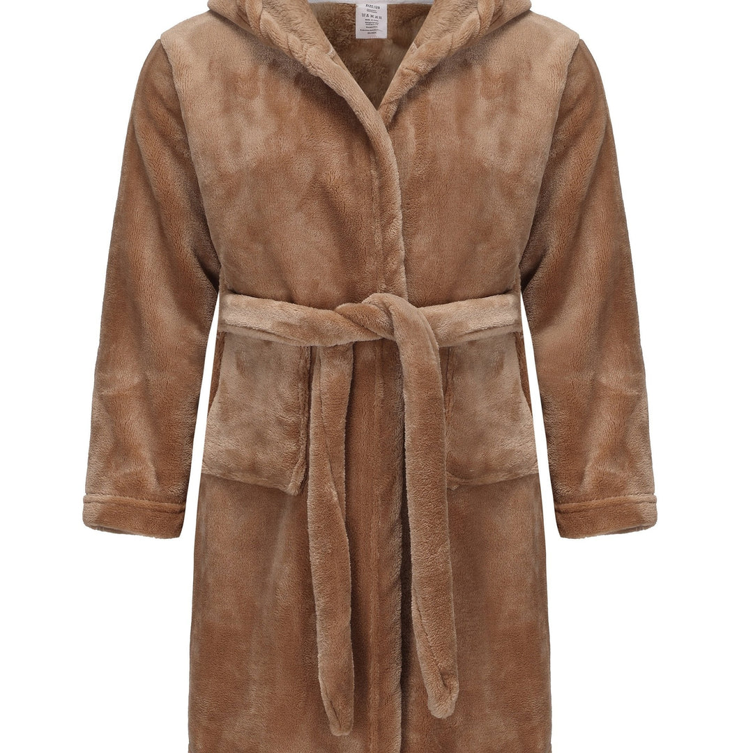 Soft polyester fleece hooded bathrobe for girls, comfortable kids' sleepwear & lounge wear after bath.