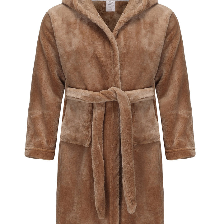 Soft polyester fleece hooded bathrobe for girls, comfortable kids' sleepwear & lounge wear after bath.