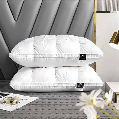 Soft goose down pillow, breathable, offering comfortable head and neck support for restful sleep.