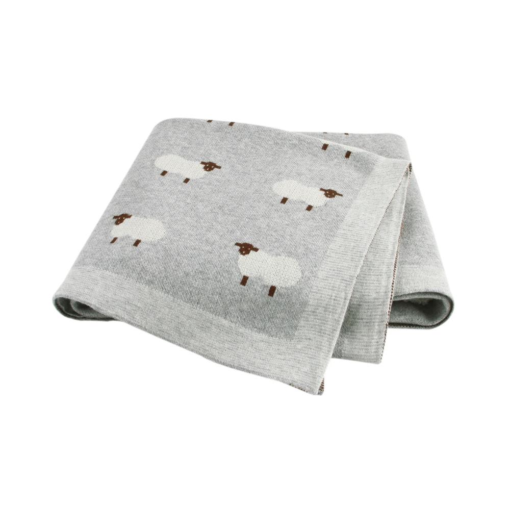 Versatile soft knit cotton baby blanket, ideal for swaddling, stroller use, and all-season infant comfort.