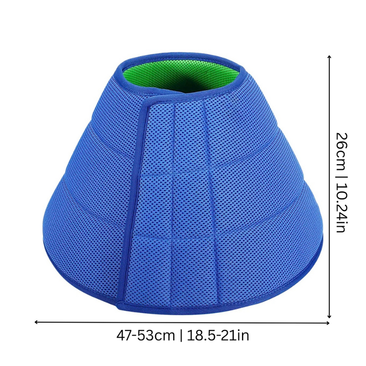 Adjustable, washable soft pet recovery collar. Gentle mesh cone provides comfortable protection for healing dogs & cats.