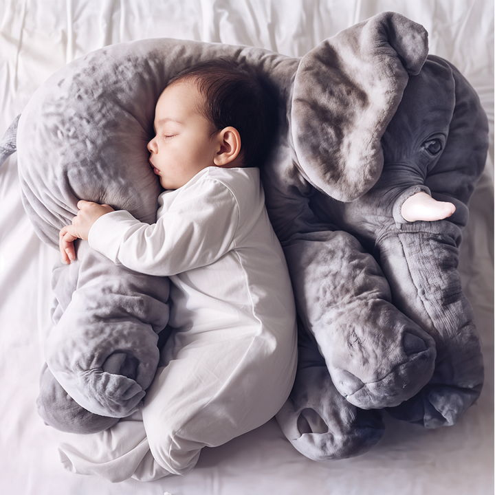 Soft plush elephant pillow for babies & kids, perfect for cuddling, comfort, and nursery decor. A gentle child gift.