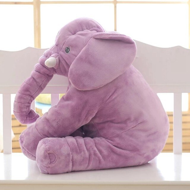 Adorable grey plush elephant pillow, a super soft cuddly toy and child gift for babies & kids' comfort.