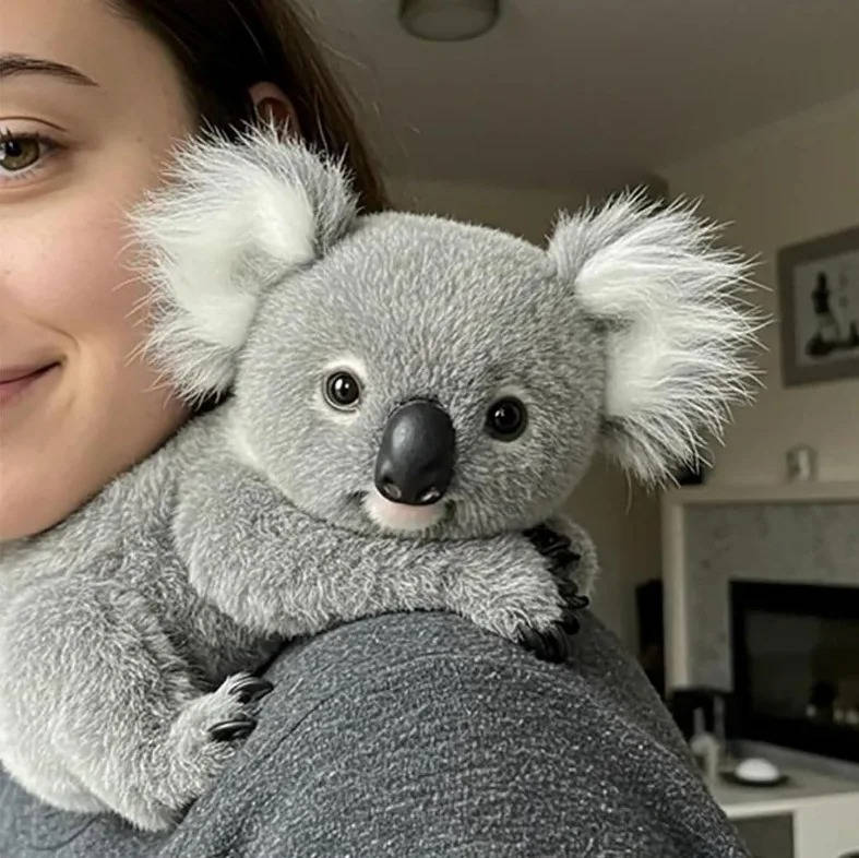 Close-up of a soft gray weighted koala plush toy, providing soothing comfort & gentle pressure.
