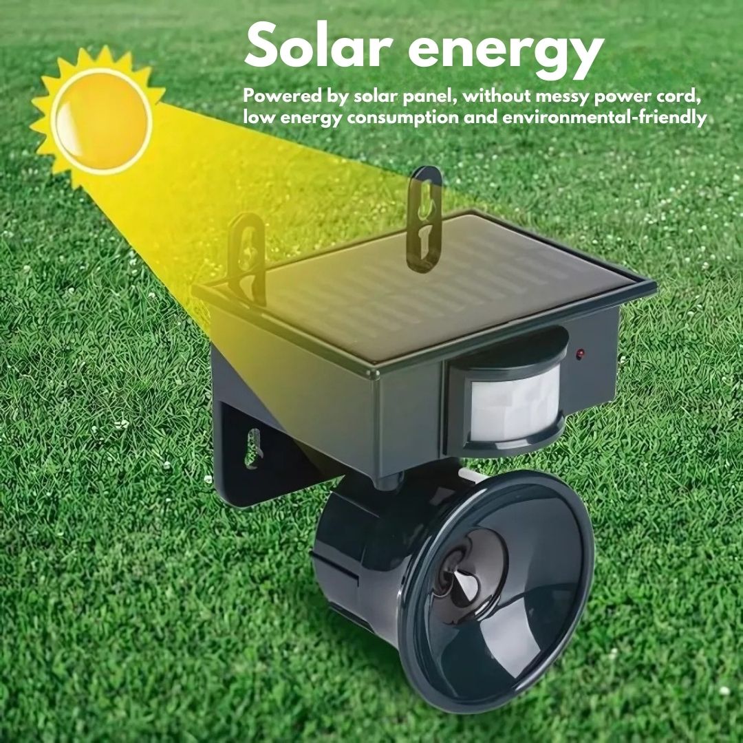 Efficient solar motion sensor bird repeller protects gardens from unwanted birds.