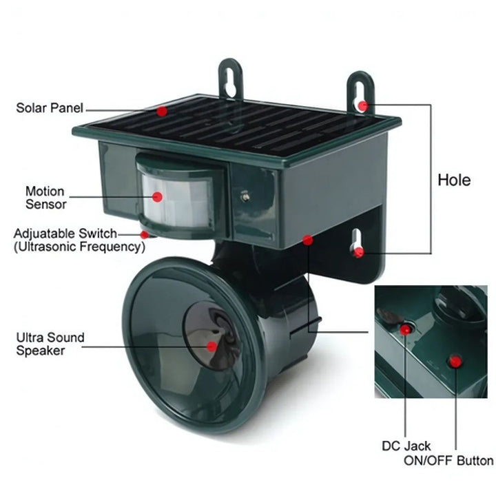 Compact solar bird repeller, ideal for garden and yard pest management.