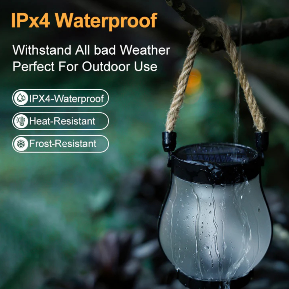 Weatherproof solar flame lantern, ideal for garden lighting, pathway decor, and outdoor ambiance.