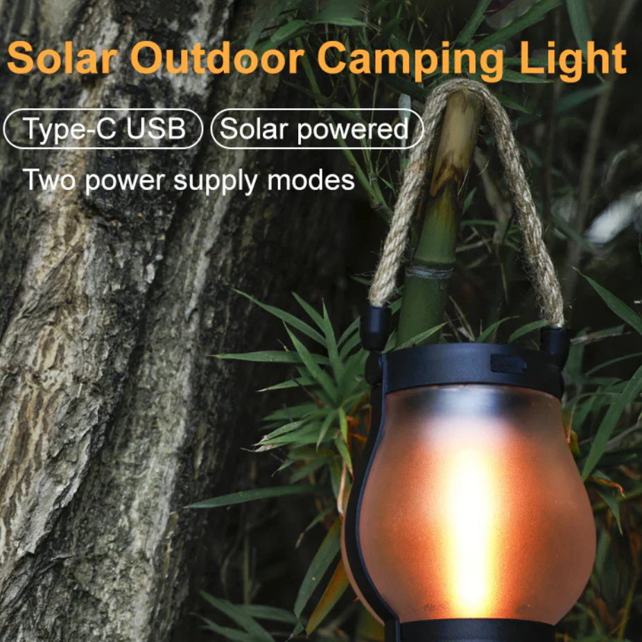 Realistic flame effect solar lantern, perfect for garden, patio, or pathway lighting and outdoor decor.