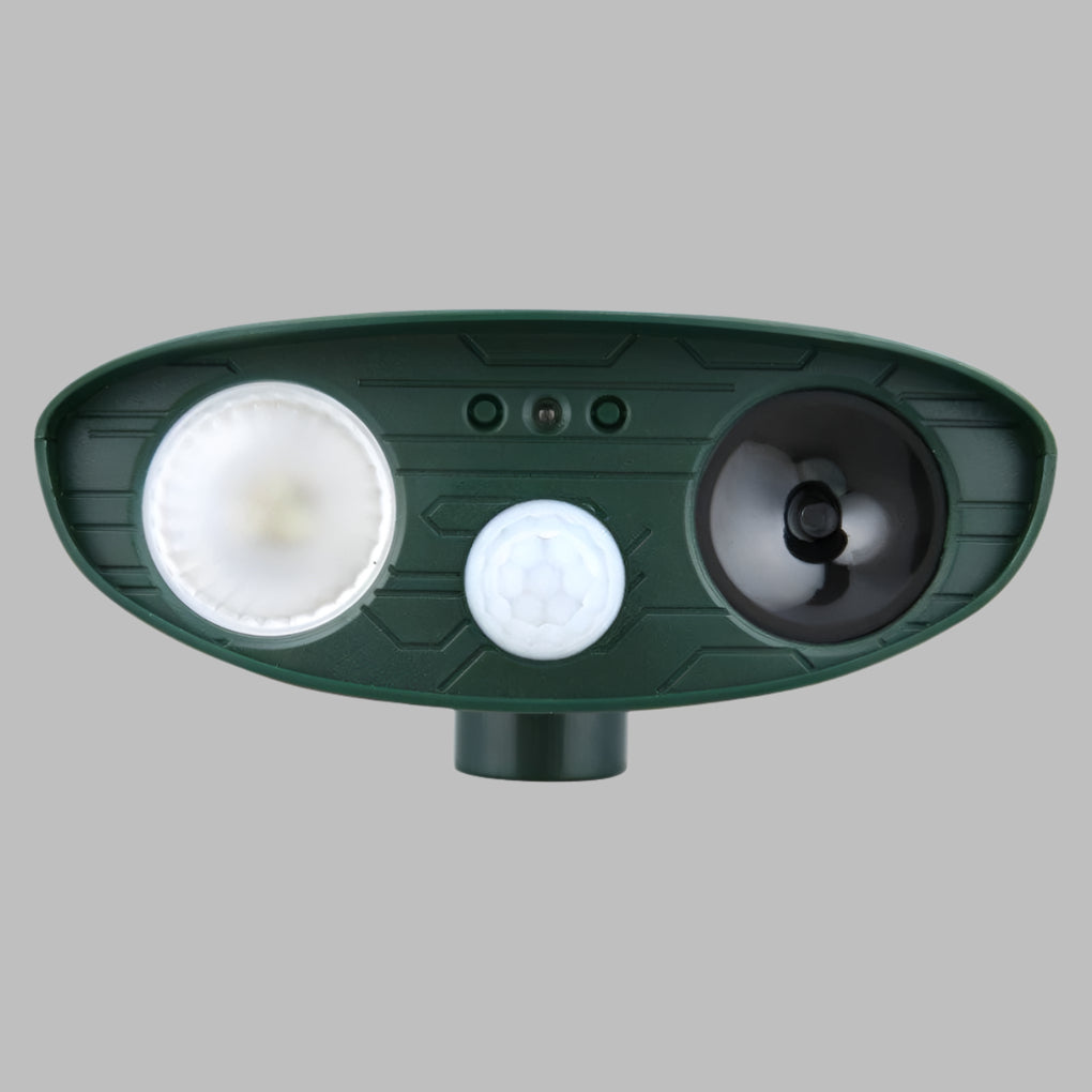 Ultrasonic pest control device with solar panel, protects garden from animals, outdoor solution