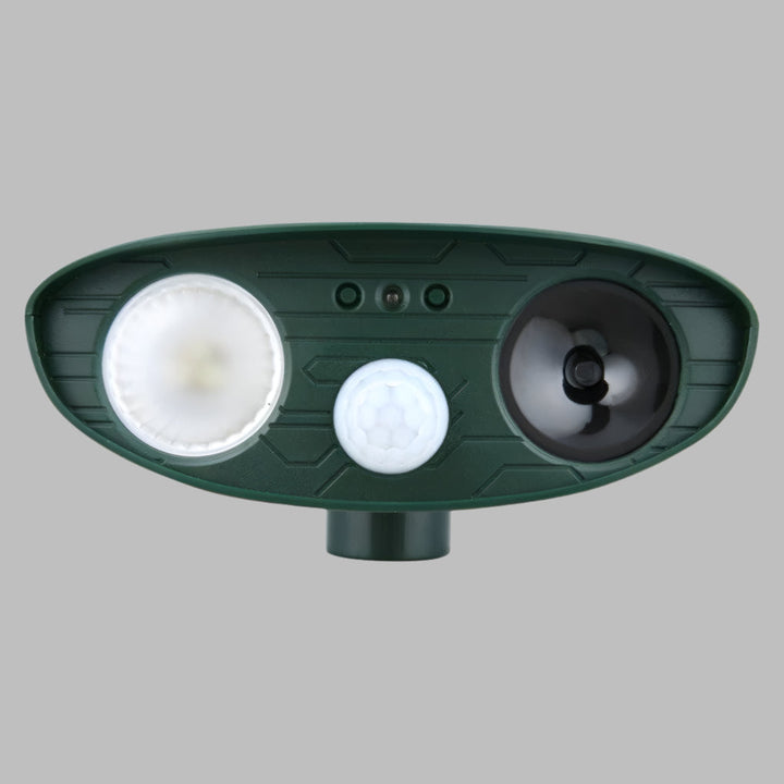 Ultrasonic pest control device with solar panel, protects garden from animals, outdoor solution
