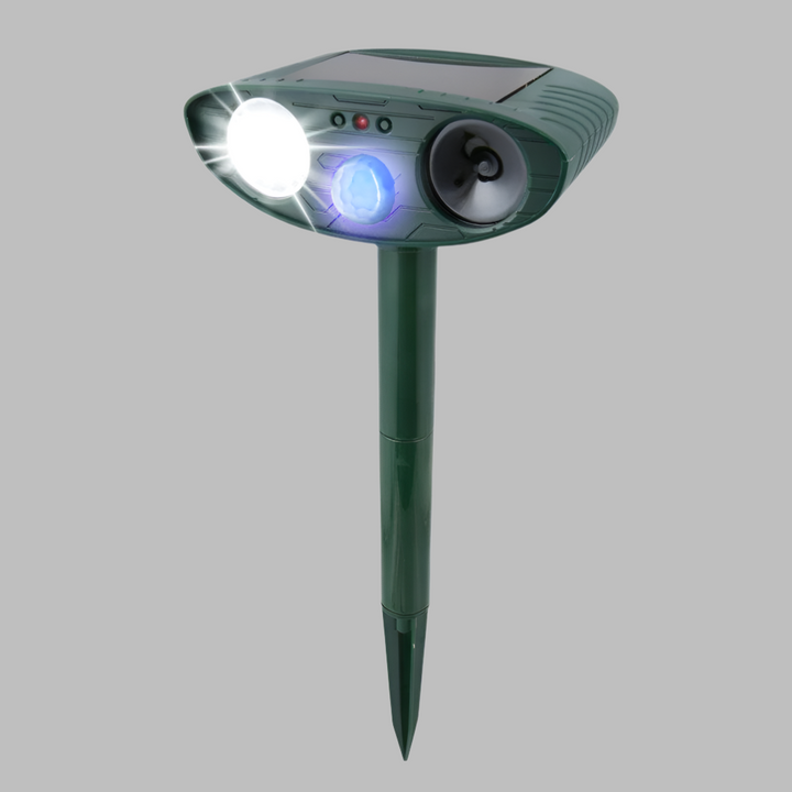 Portable solar ultrasonic garden repeller, no chemicals needed for effective animal control