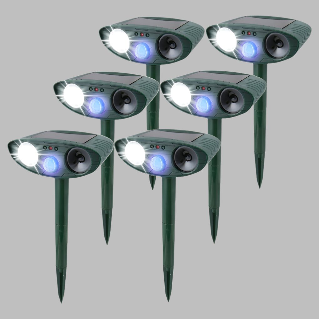 Solar powered ultrasonic animal deterrent, essential for garden protection and pest management