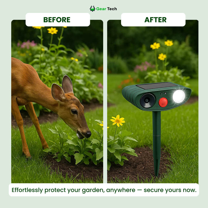 Durable solar animal deterrent, weather-resistant for year-round garden protection.
