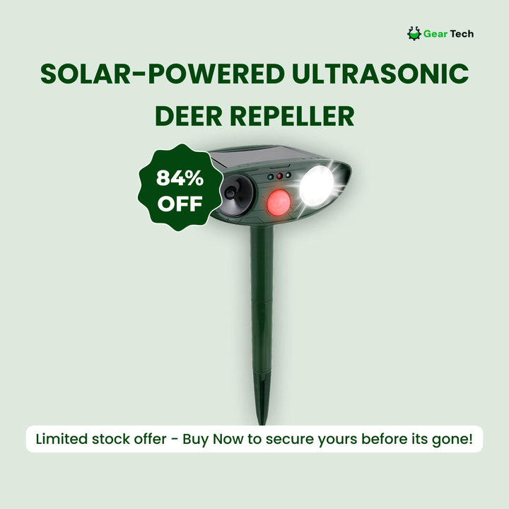Close-up of the ultrasonic speaker on the solar deer repeller device.