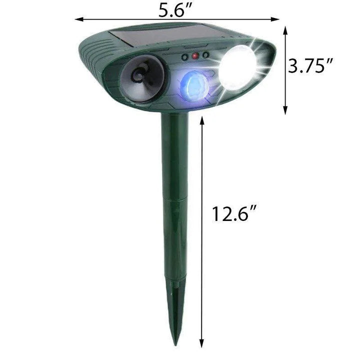 Front view of the Solar Ultrasonic Deer Repeller in a sunny yard setting.