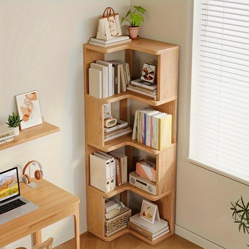 Multifunctional solid wood corner storage unit. Natural wood furniture for efficient home organization & space saving.