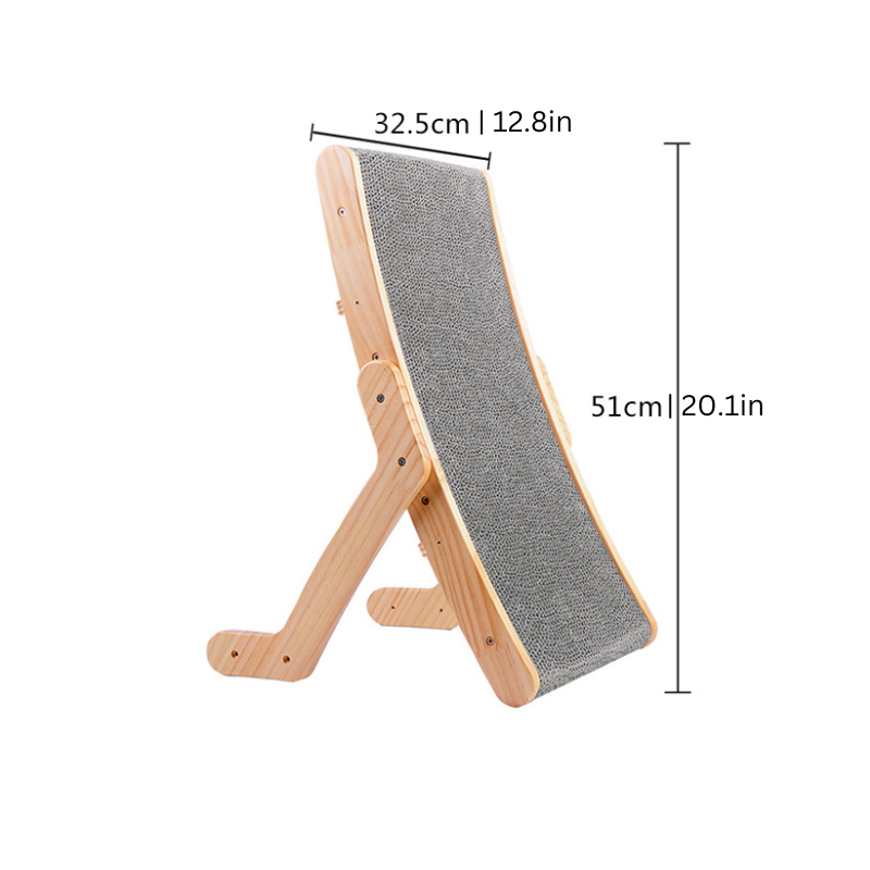 Stylish solid wood cat scratching slope. Durable pet furniture & interactive cat toy, perfect for feline comfort & scratching.