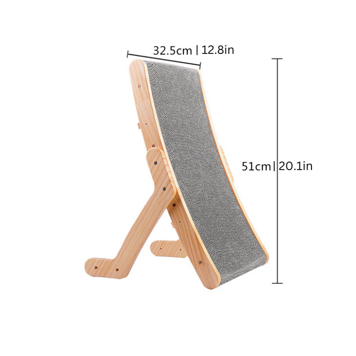 Stylish solid wood cat scratching slope. Durable pet furniture & interactive cat toy, perfect for feline comfort & scratching.