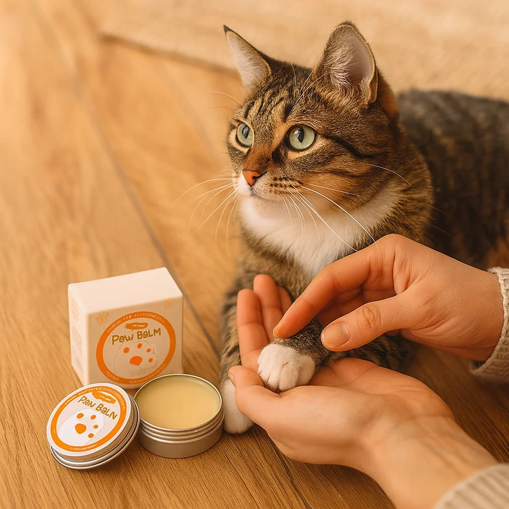 Soothing cat paw cream for dry, cracked paws. Heals & protects feline paw pads with natural ingredients. Pet grooming essential.