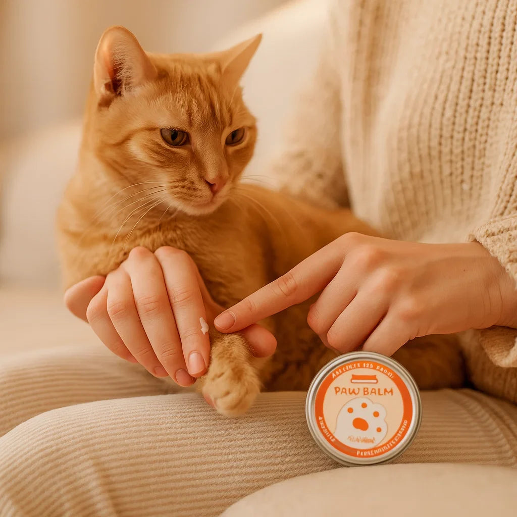 Natural cat paw cream for dry & cracked paws. Provides gentle care, healing, and protection for feline health.