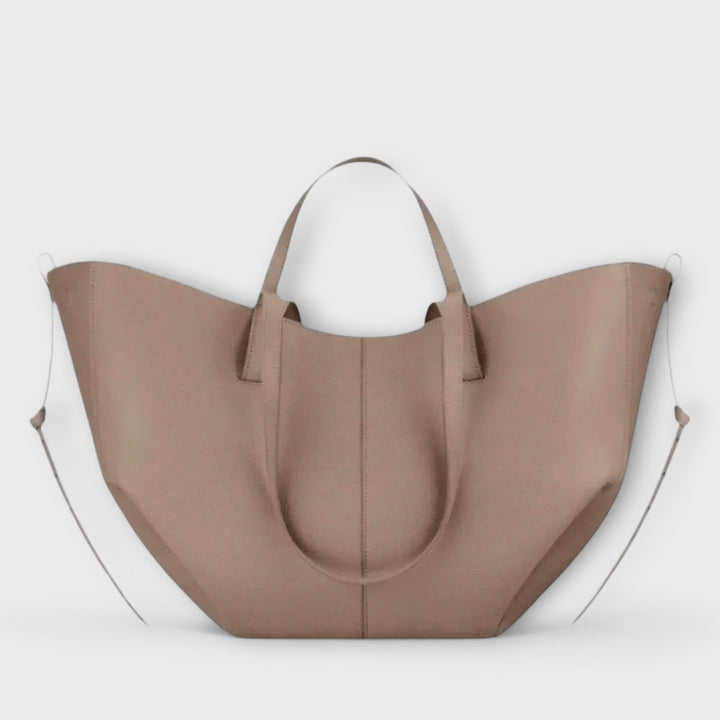 Spacious everyday vegan leather tote bag for women, neutral tone, side view