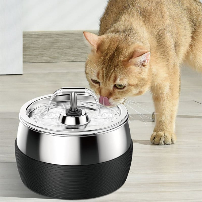 Stainless steel pet water fountain for cats & dogs, 0.8-gallon quiet automatic dispenser for multi-pet hydration.