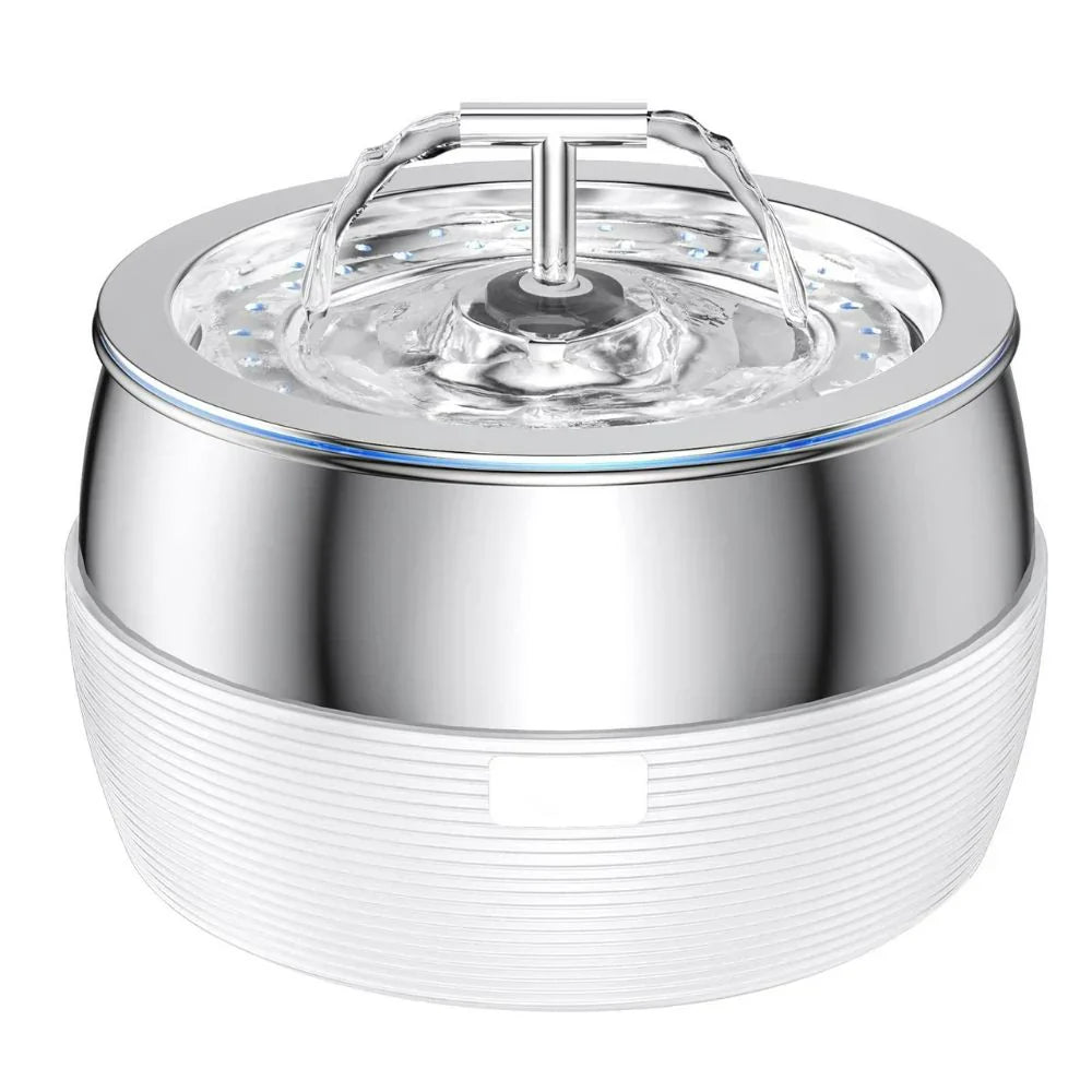 Sleek stainless steel pet water dispenser for dogs & cats, 0.8-gallon, quiet operation for continuous fresh water.