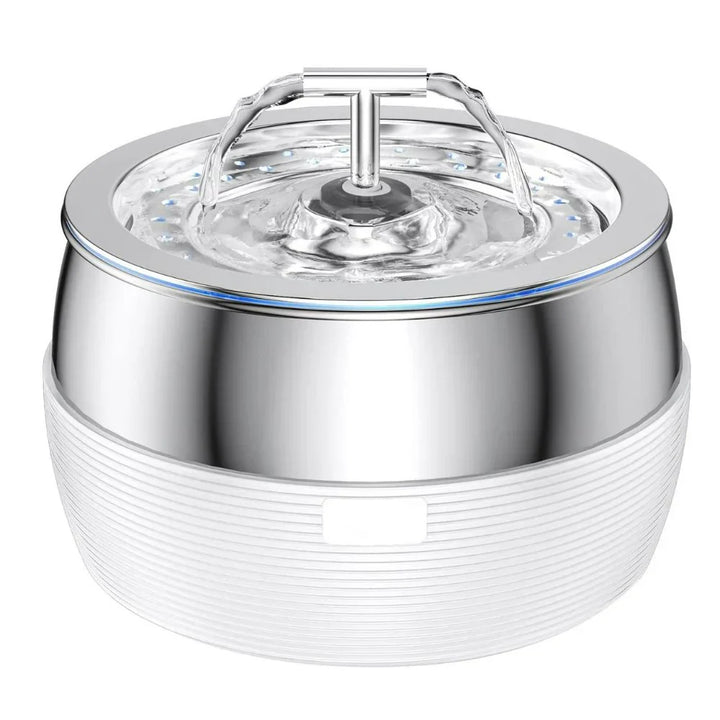 Sleek stainless steel pet water dispenser for dogs & cats, 0.8-gallon, quiet operation for continuous fresh water.