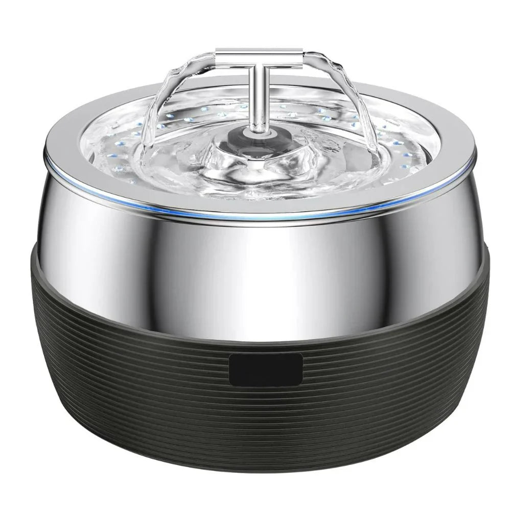 Automatic stainless steel pet fountain, quiet 0.8-gallon water dispenser, ensures fresh, clean hydration for pets.