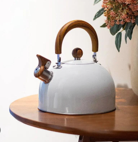 Whistling stovetop kettle, 3-quart, stainless steel, ergonomic handle for safe, easy pouring of tea & coffee.