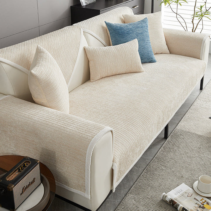 Striped Chenille Anti-Scratch Sofa Cover for Living Room. Protects furniture from pets.