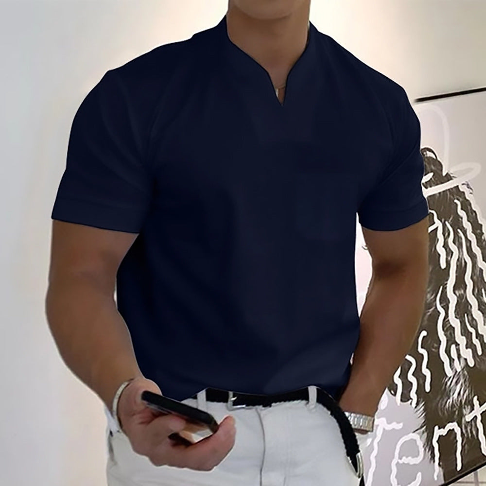 Comfortable men's band collar t-shirt with a pocket, ideal for daily casual wear & modern men's fashion.