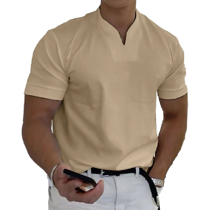 Versatile men's short sleeve t-shirt, a stylish band collar pocket tee for any casual occasion.