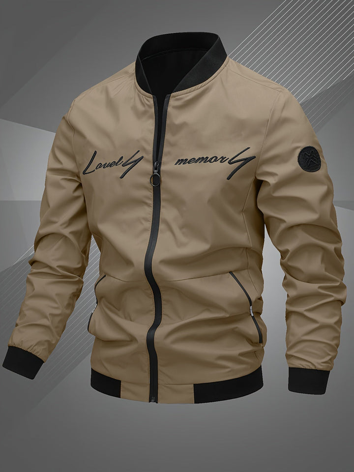Men's bomber jacket in olive green, featuring a zip-up front & classic fit for casual wear.