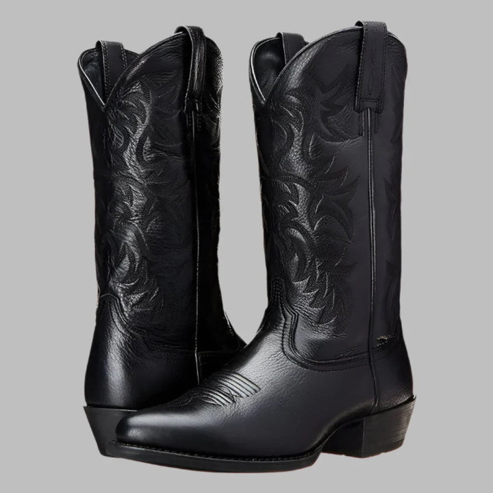 Fashionable men's brown western ankle boots. Pull-on style cowboy boots, comfortable for everyday spring & autumn wear.