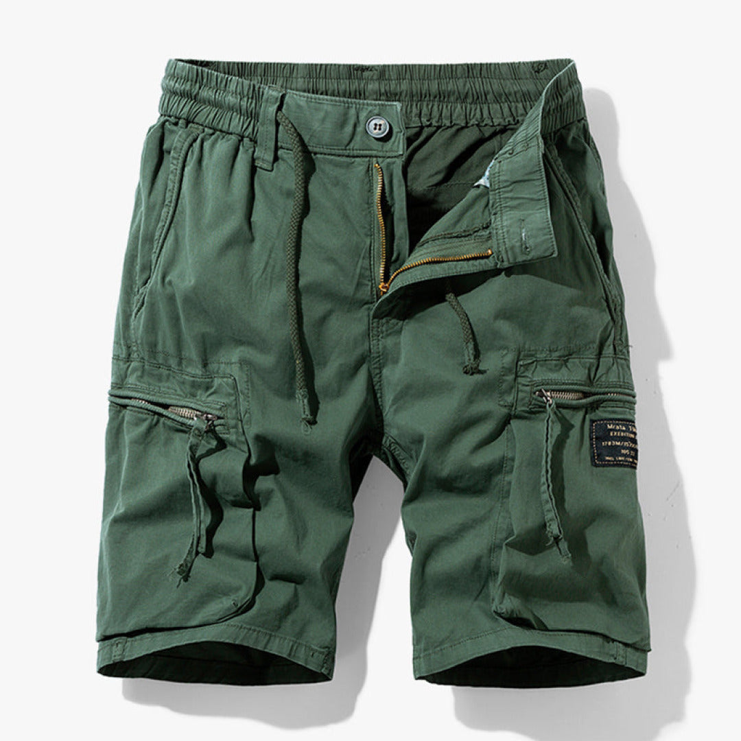 Trendy men's utility cargo shorts, ideal for casual summer fashion & practical everyday wear. Comfortable fit.