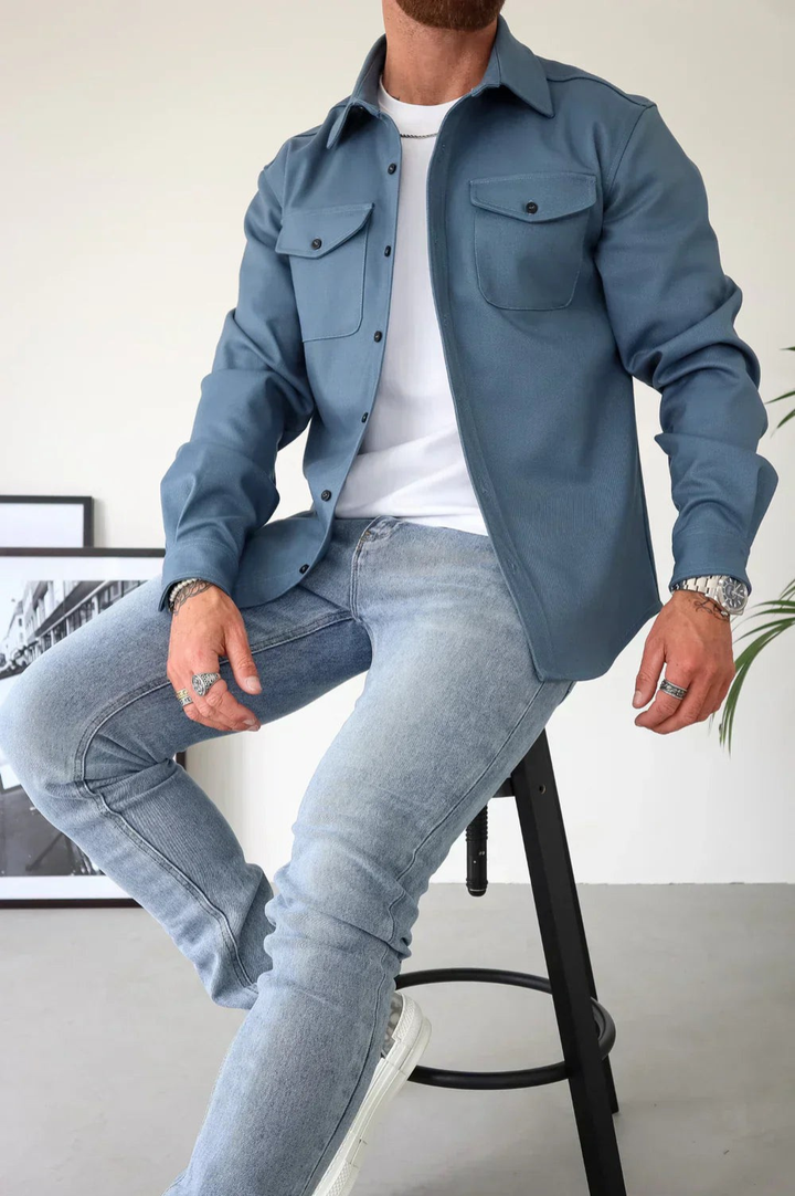 Stylish men's casual overshirt, a comfortable button-up outerwear piece for layering.