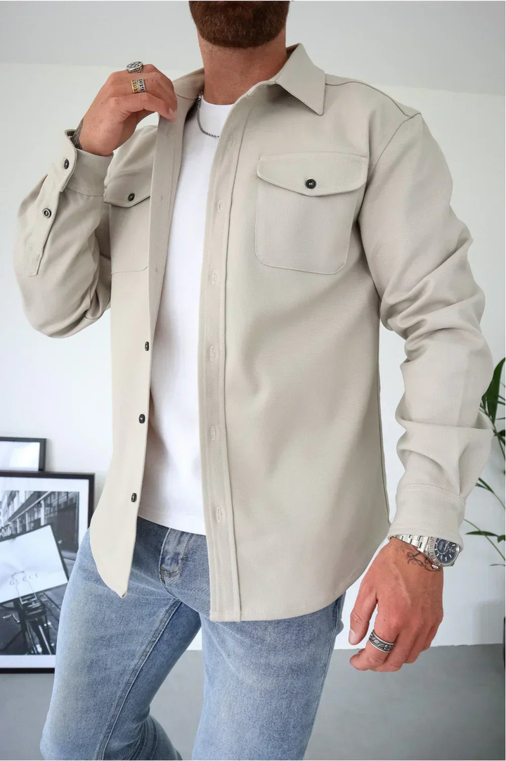 Men's casual button-up overshirt, ideal for smart layering and relaxed outerwear appeal.