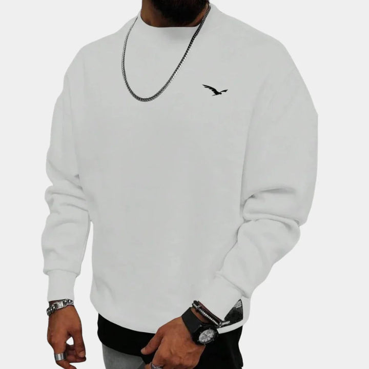 Comfortable men's long sleeve crew neck sweater, perfect for stylish everyday casual wear. Modern men's fashion.