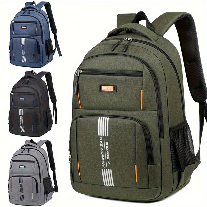 Sophisticated men's full-grain leather backpack, combining durability, style, & function.