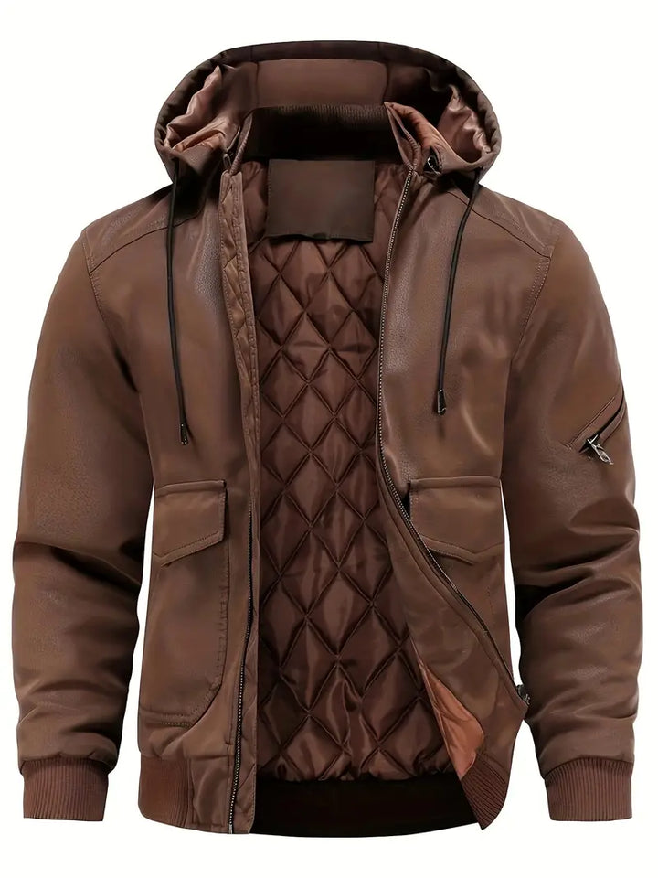 Stylish men's hooded bomber jacket, warm & versatile outerwear for winter & fall. Perfect casual fashion.